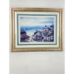 Mary Ann Vessey Seaside Village Lighthouse Framed Print 19x23in